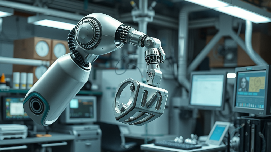 machine learning algorithms state-of-the-art robotic arm manipulating objects, high-tech industrial lab