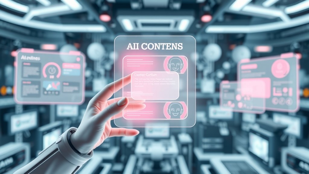Sleek display of AI content generation software interfaces, feature-rich and organized