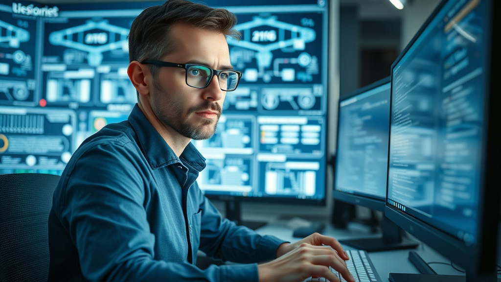 Data scientist analyzing text generation outputs using advanced neural networks and language models