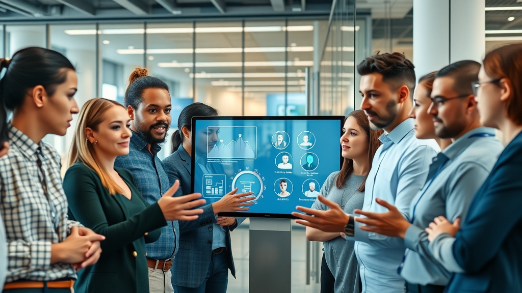 deep learning professionals collaborating on AI solutions in a modern office