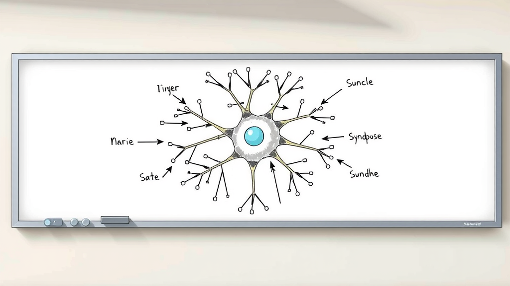 detailed diagram of an artificial neuron, labeled synapses and nodes, structure-focused, 2D cartoon, whiteboard-style, arrows showing data direction, clean linework, soft color palette, diffused natural lighting