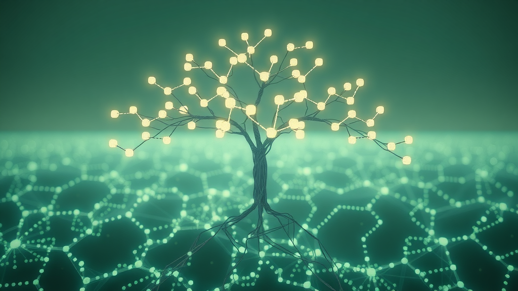 conceptual decision tree visualization, digital landscape for machine learning algorithms