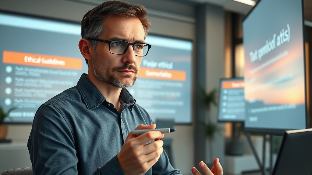 Analyst assessing risks and ethical considerations in language generation and text generation outputs