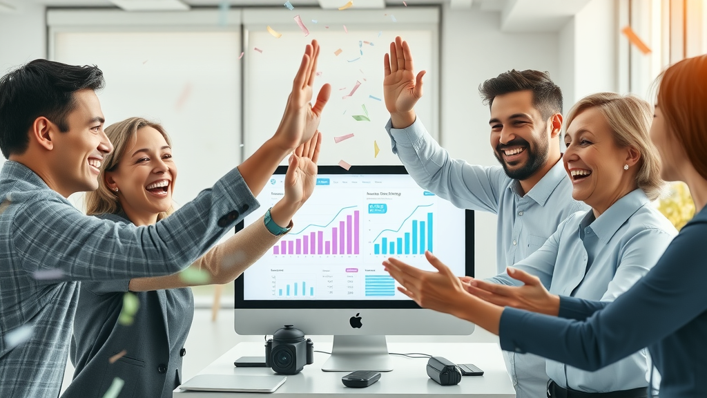 business team celebrating success after generative ai adoption