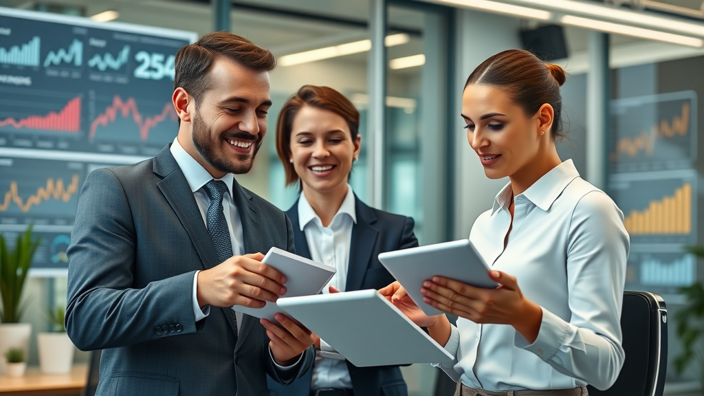 machine learning algorithms dynamic business professionals collaborating on data analytics, modern office with charts