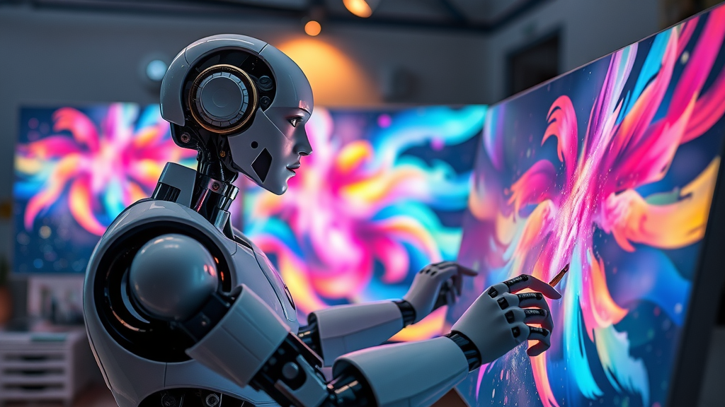 ai robot generative ai creating vibrant digital art image generation