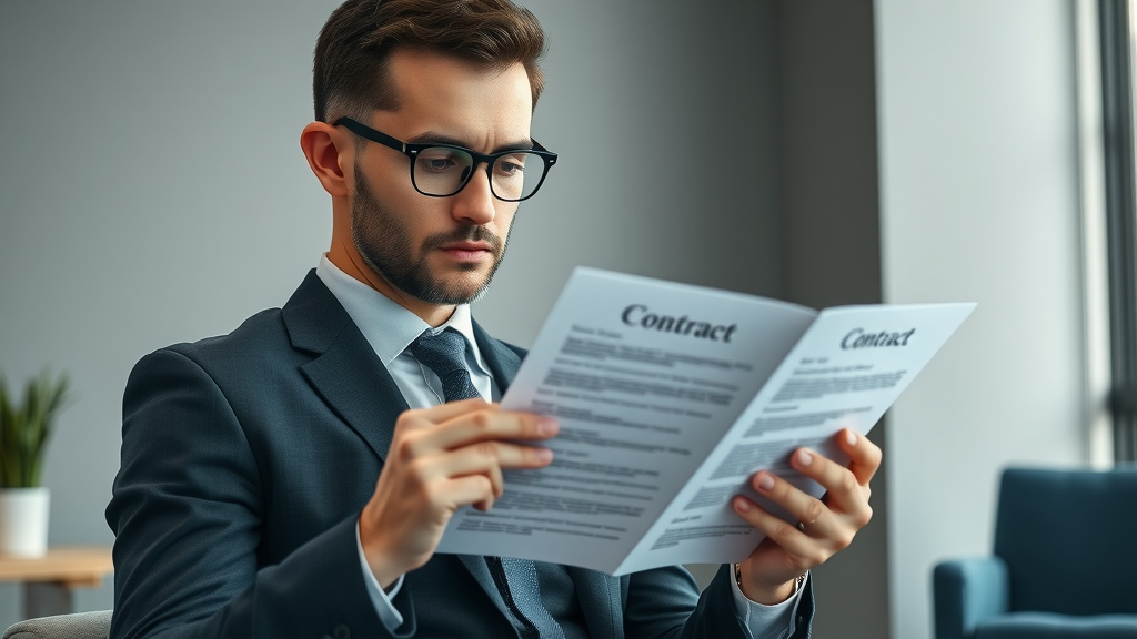 Confident business professional reviewing AI-generated content legal contract