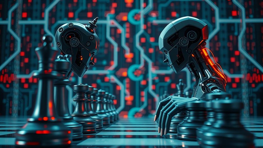 Diagram illustrating generator and discriminator networks as chess pieces representing their competitive roles in a GAN architecture