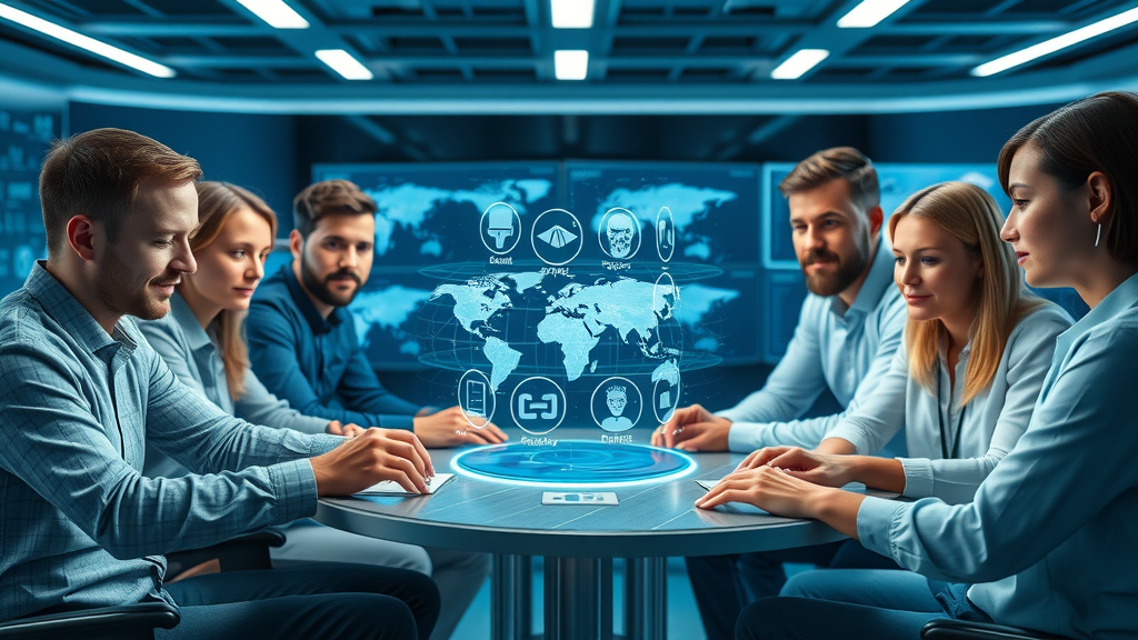 Team of ethical AI developers collaborating on 11 principles of AI ethics