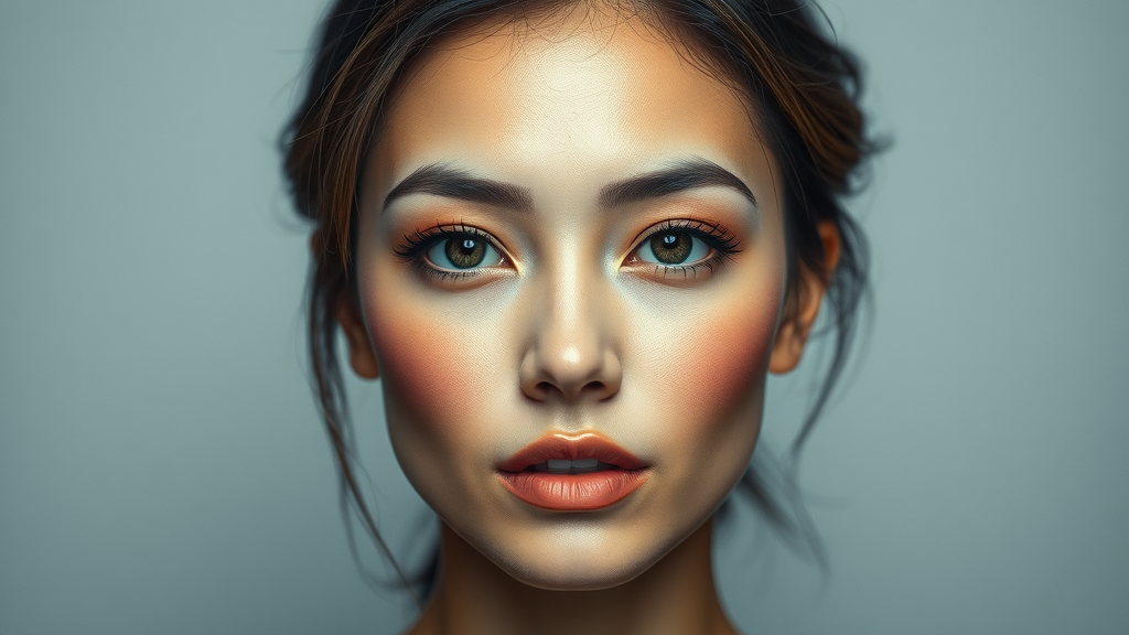 Photorealistic human face generated by a deep convolutional GAN, blending digital pixels and real-world details