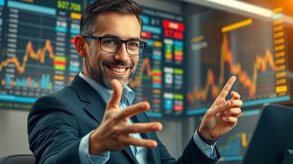 machine learning algorithms financial analyst interacting with predictive financial graphs, trading office
