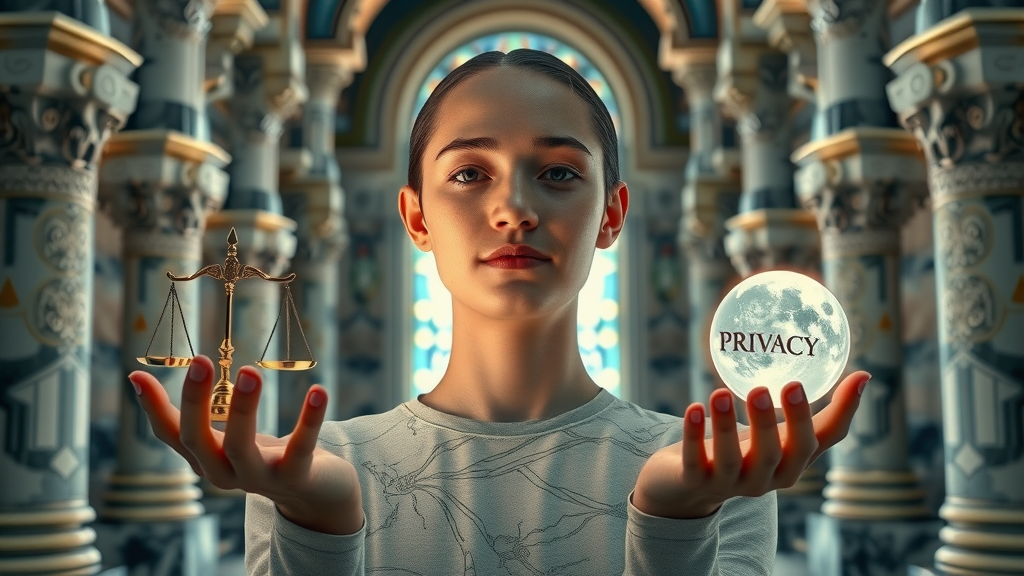Abstract representation of justice, privacy, transparency as AI ethics principles