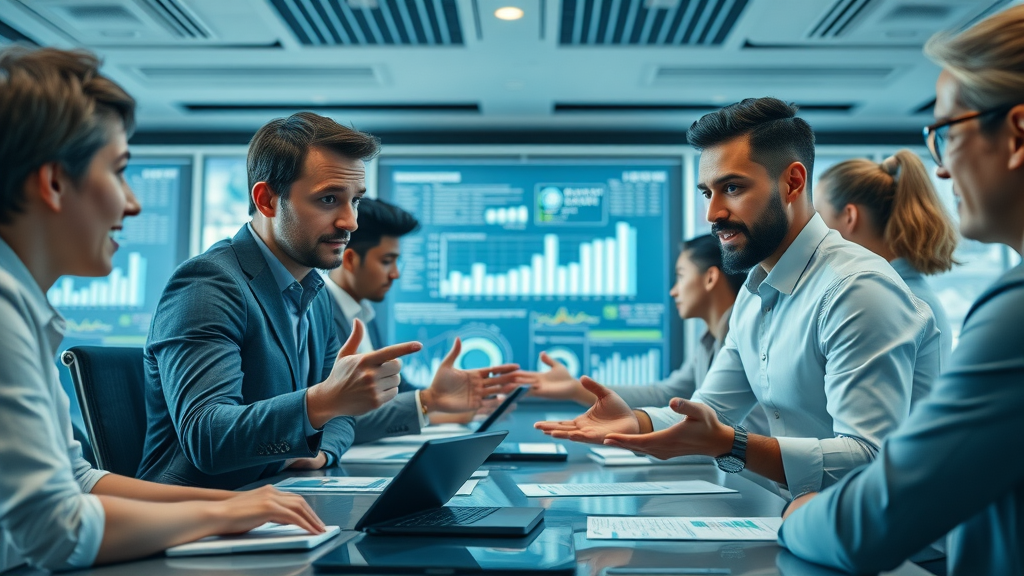 generative ai driving business transformation with team analyzing digital charts and ai tools