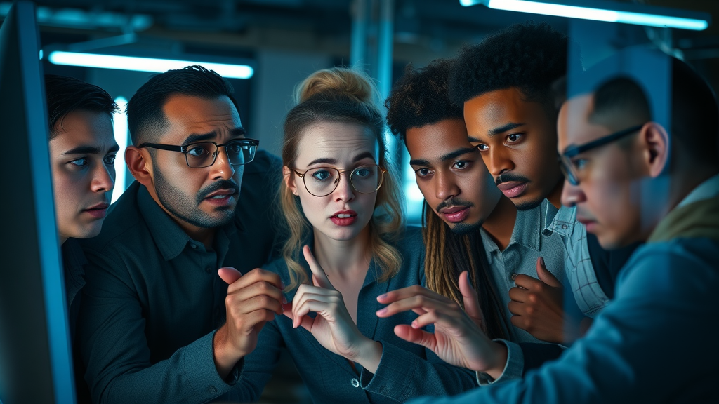 Diverse individuals confronting algorithmic bias in AI system outcomes