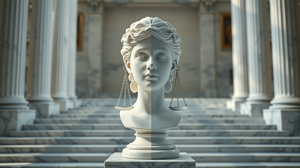 ai model ethics and bias represented by a half-lit digital sculpture
