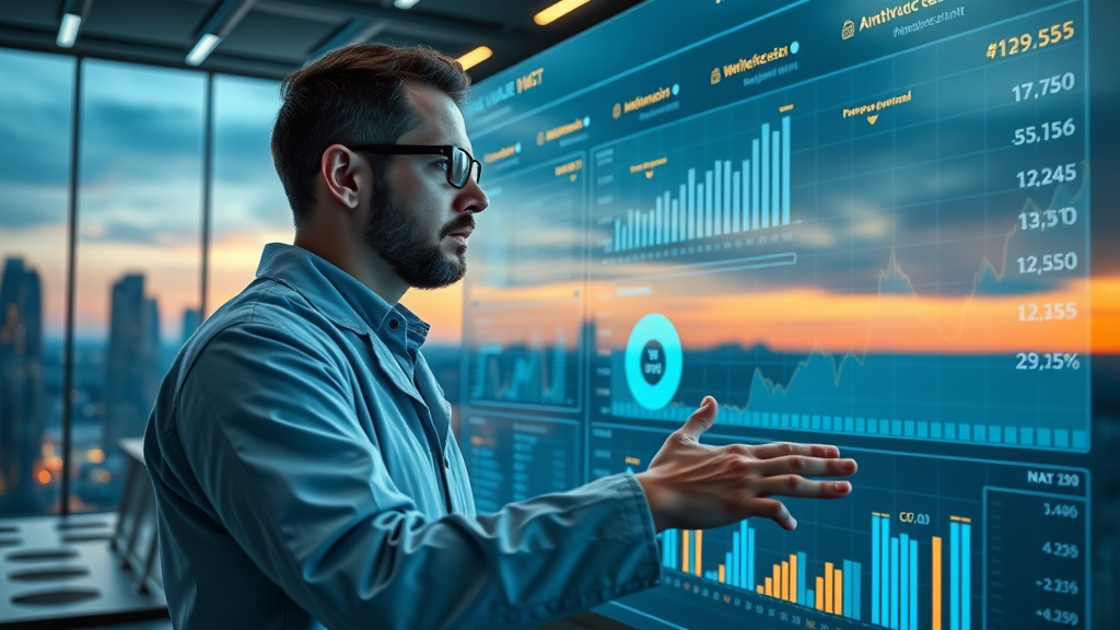 finance data scientist analyzing AI-powered fraud detection dashboard with deep learning